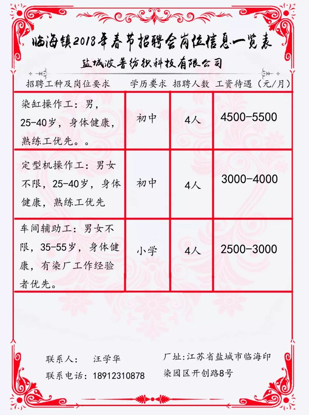 招工最新招聘信息盐城